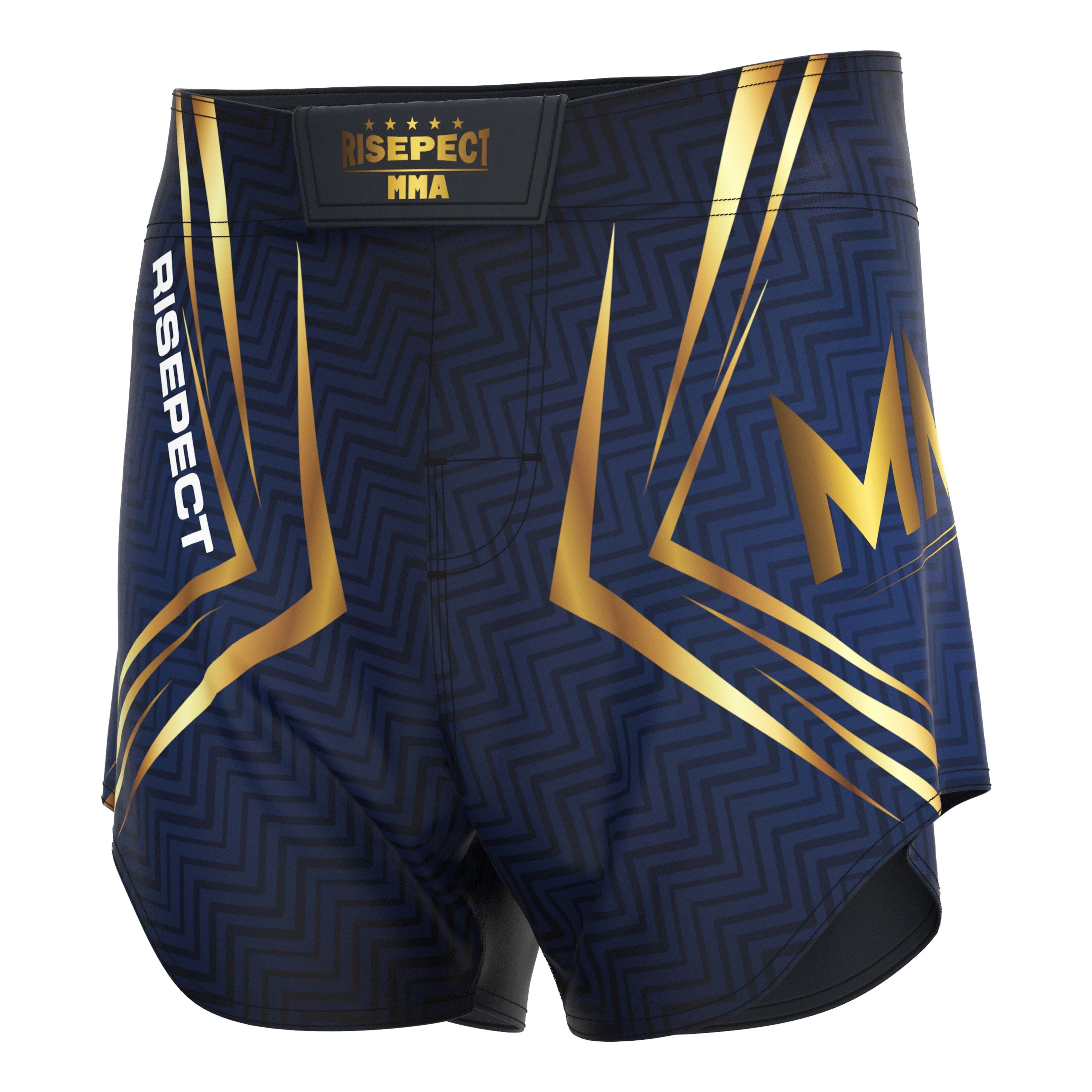 Golden Striped Pattern And Velcro Design MMA Shorts 1