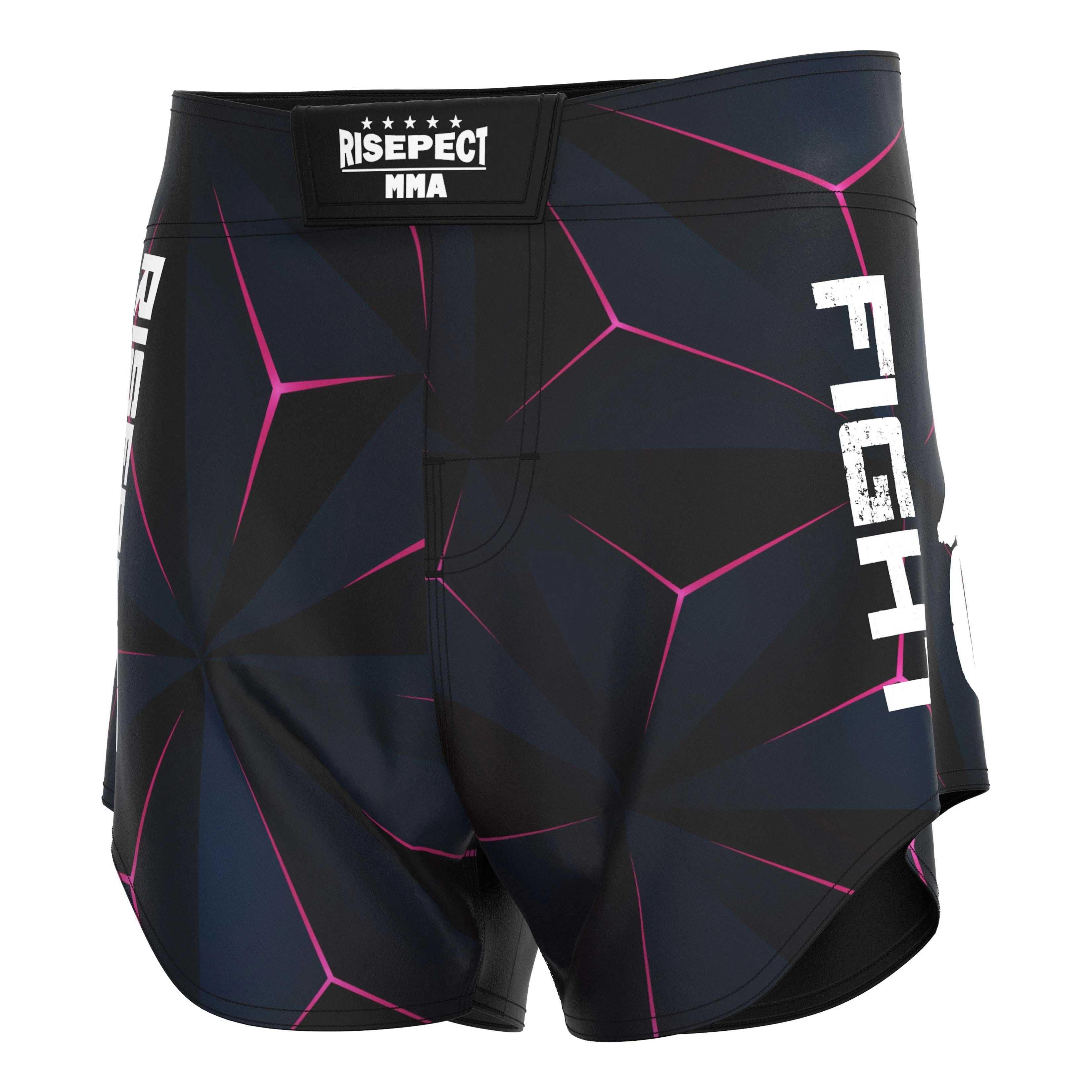Pink Patterns On A Black Background MMA shorts With The Word FIGHT 1