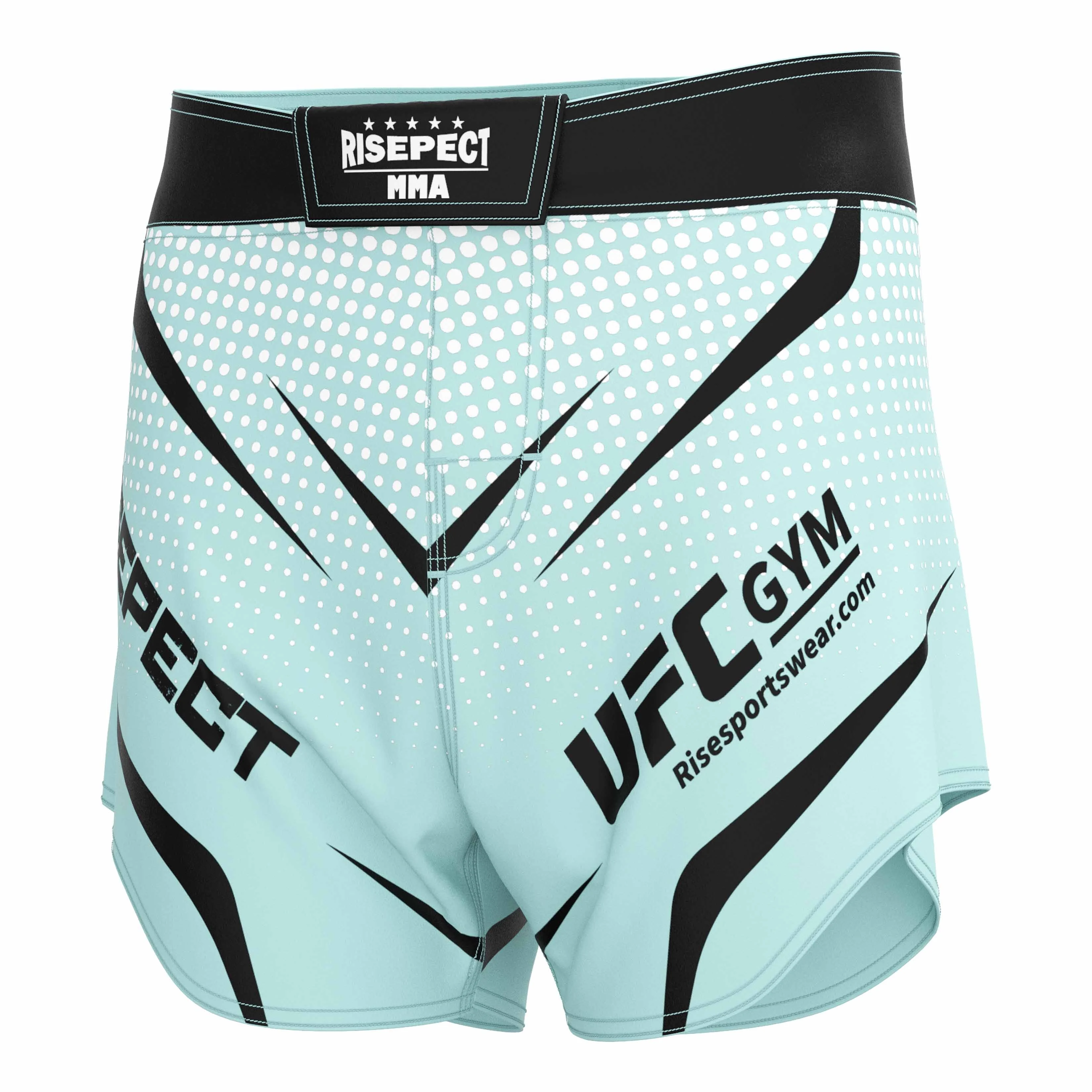 Light Turquoise And Black Pattern Velcro MMA shorts 1