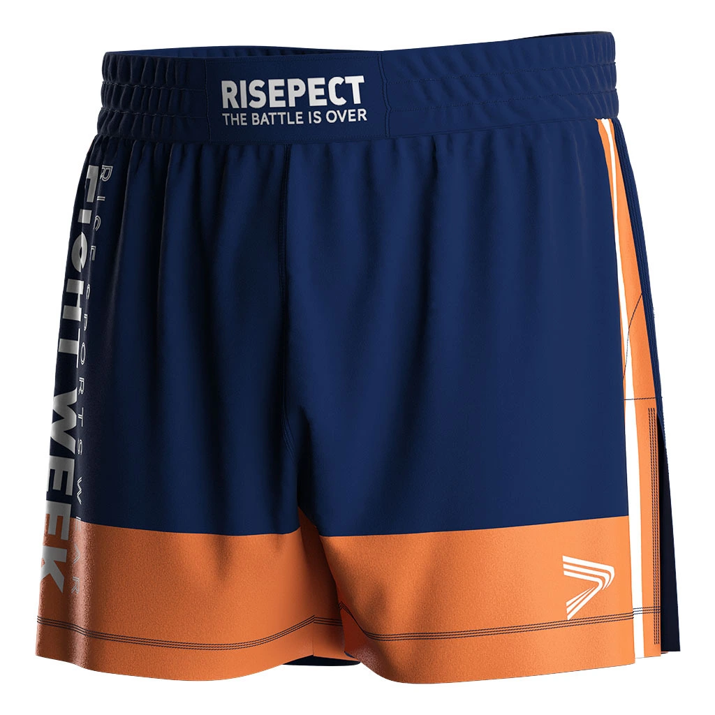 Navy Blue And Tangerine Mid-Cut Side Slits MMA shorts 1