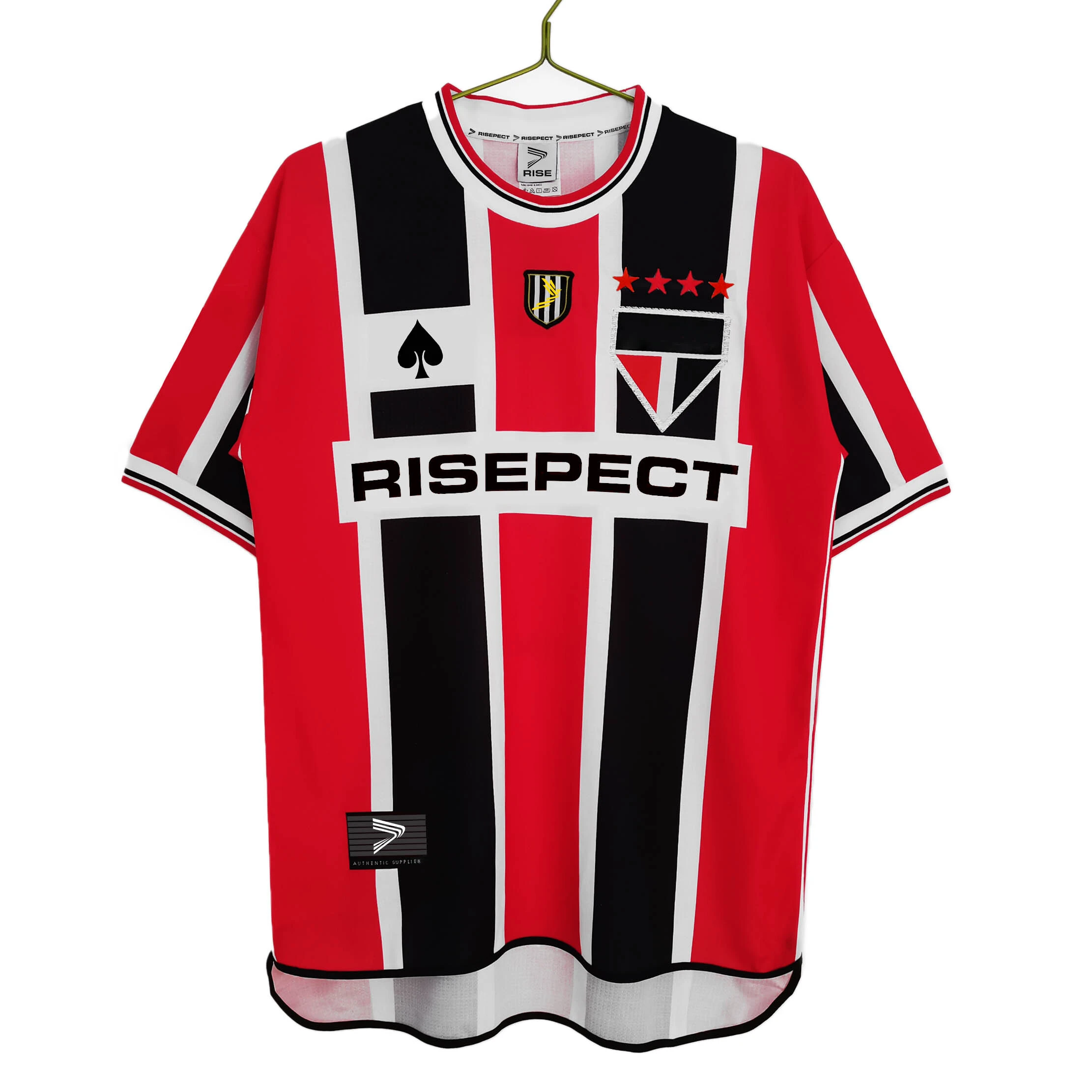 Fiery Red and Black Striped Spade LOGO Soccer Jersey 1