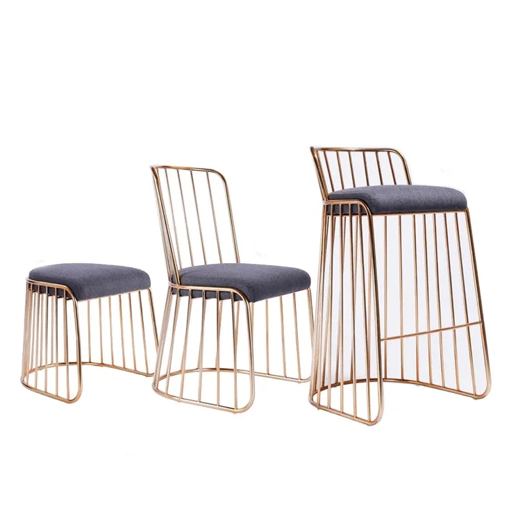 Leisure Fancy Gold Metal Luxury Dining High Counter Height Gold Stainless Steel Frame Brass Bride's Veil Bar Stool 1