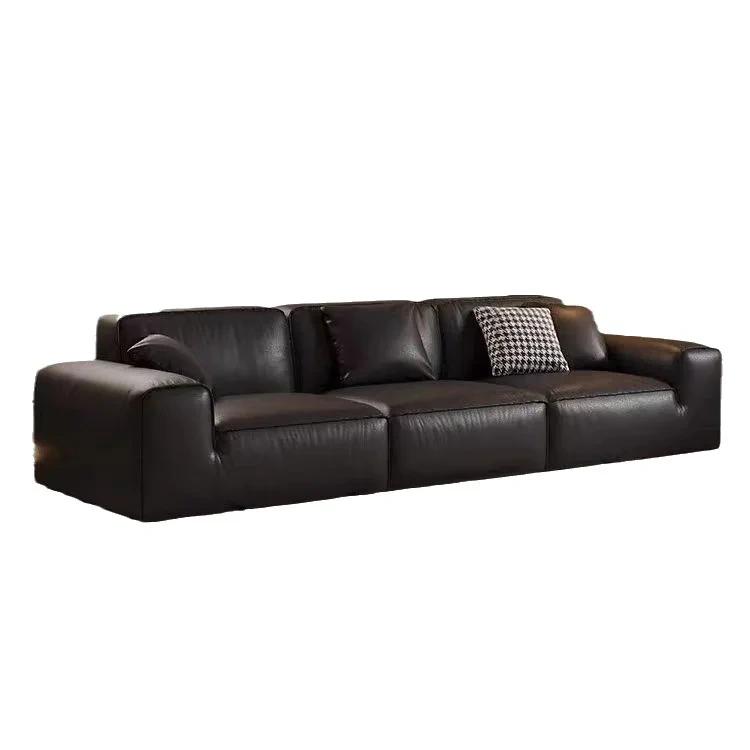 Nordic style black cow leather sofa, living room, bedroom, top layer cowhide black Italian minimalist sofa 1