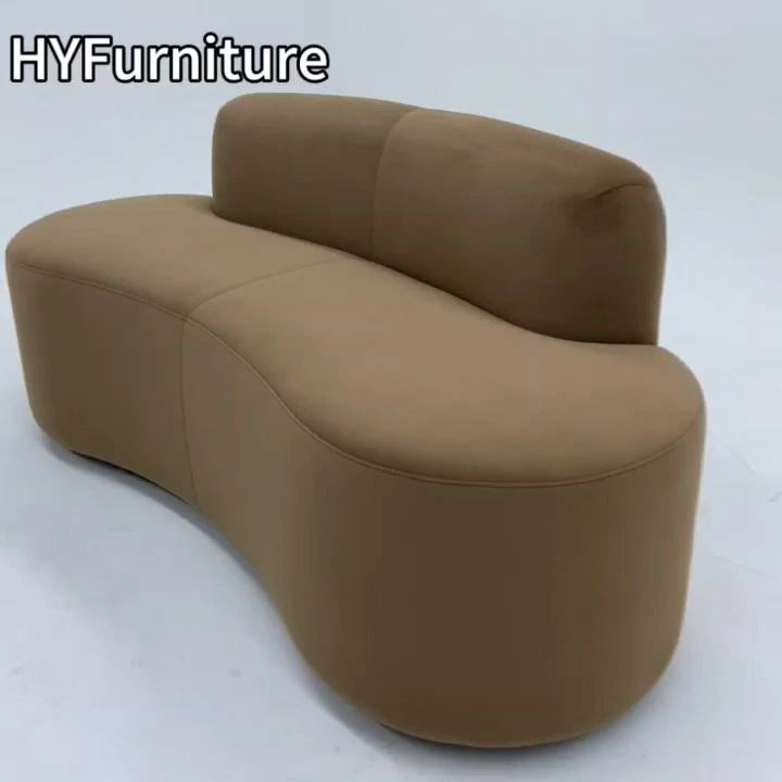Curved Shape Leisure Sofa Chair Hotel Lobby Wood Frame Couch Dining Mall Use Fabric Living Room Sofa 1
