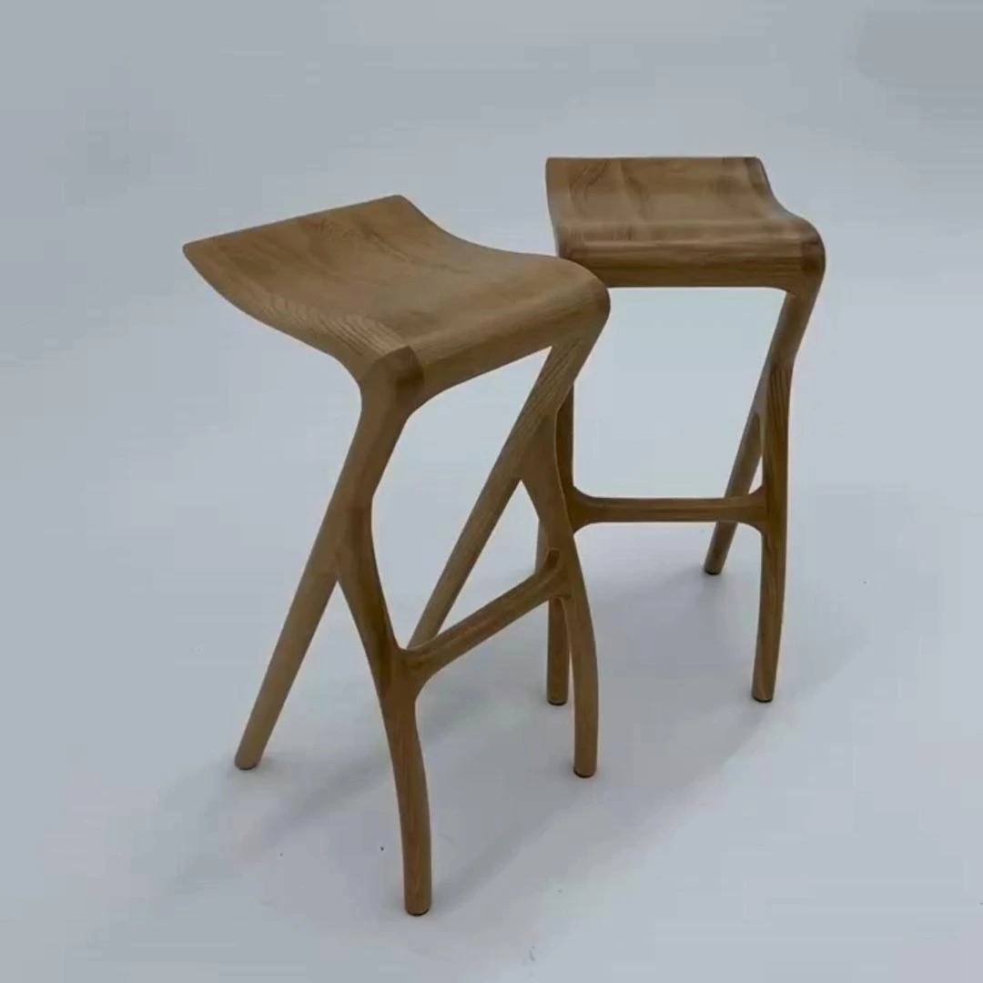 Nordic log bar chair Cafe Solid wood bar chair Home barstool stool cashier bar chair 1