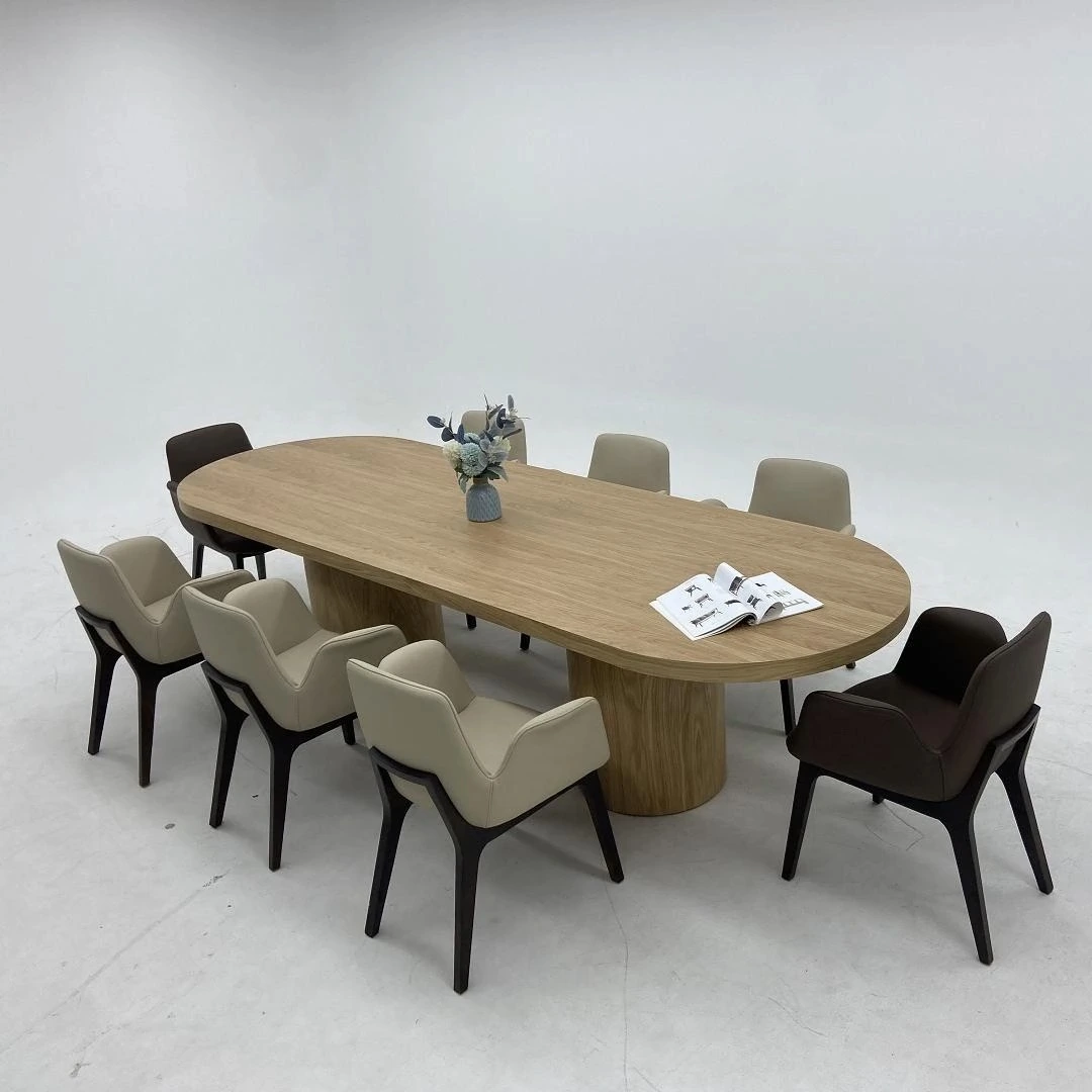 Solid wood dining table and chair small household dining table designer desk Long desk log oval 1