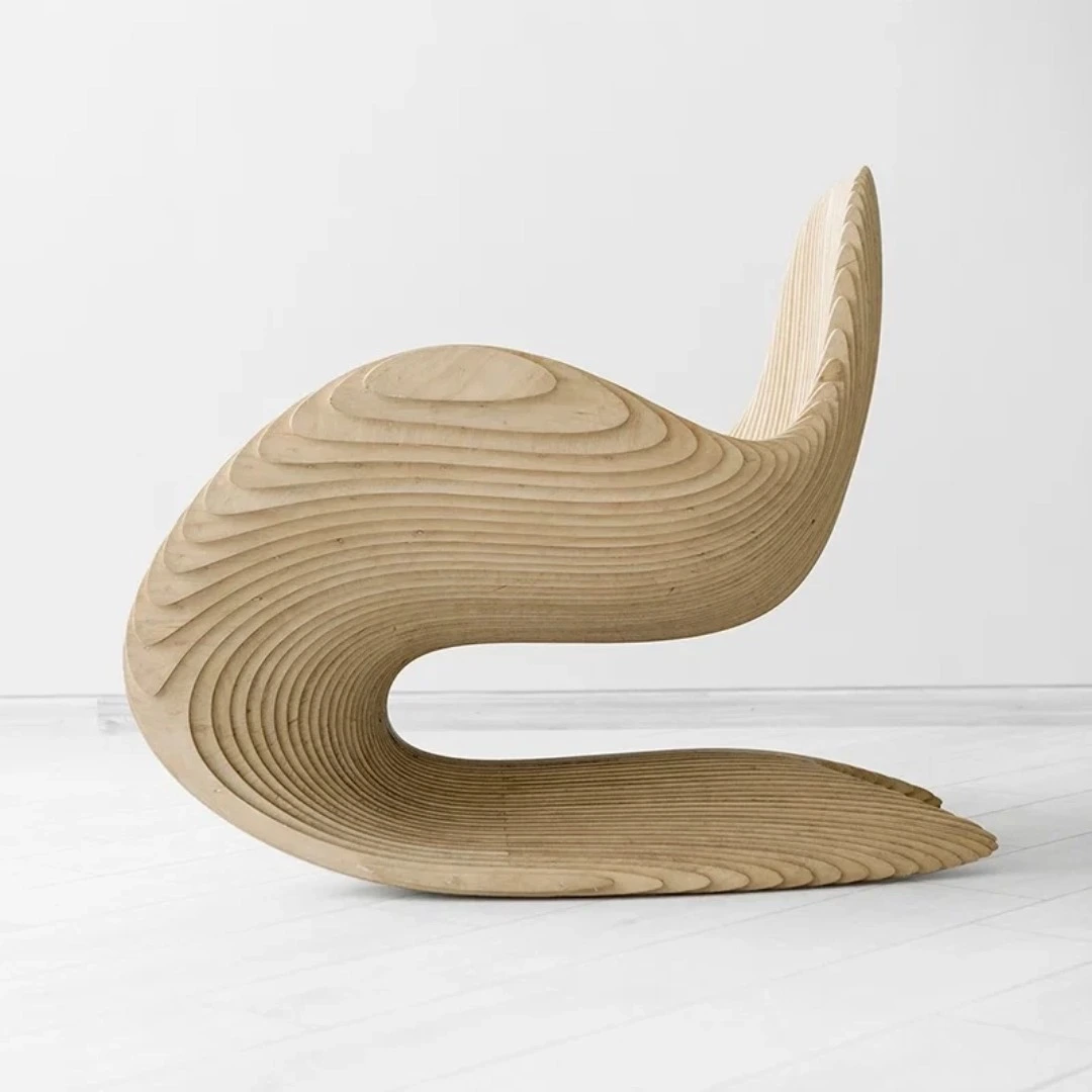 Solid Wood Unique Shaped Chair for Living Room Hotel, Retro Design Style 1