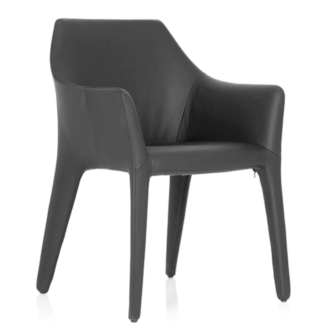 Modern Black Leather Dining Chair with Armrests, Ergonomic Design for Home & Restaurant Use 1