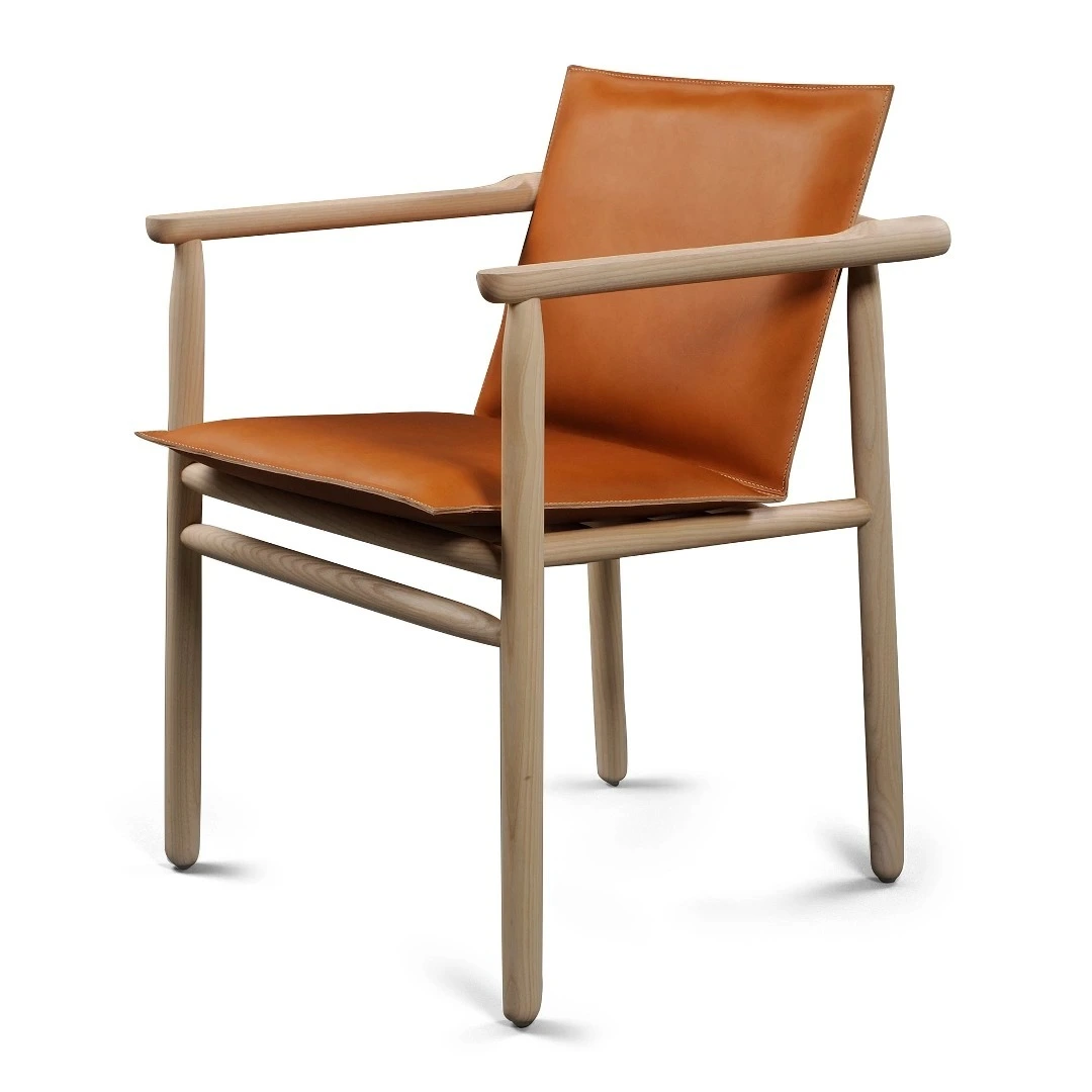 Leather Solid Wood Leisure Chair Minimalist Advanced Light Luxury Sturdy Living Room 1