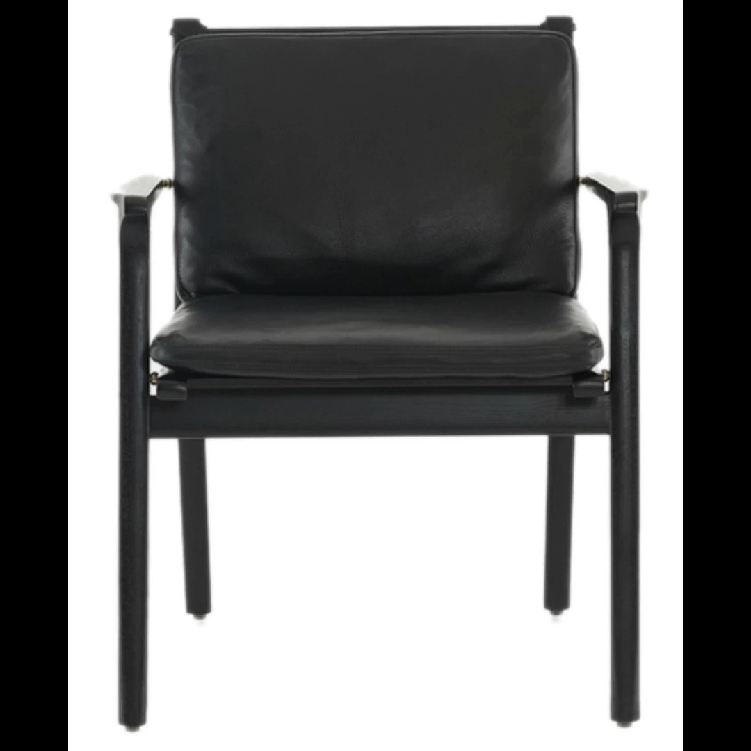 Leather Solid Wood Leisure Chair Living Room Dining Chair Hotel Minimalist Advanced Light Luxury Backrest Armchair 1
