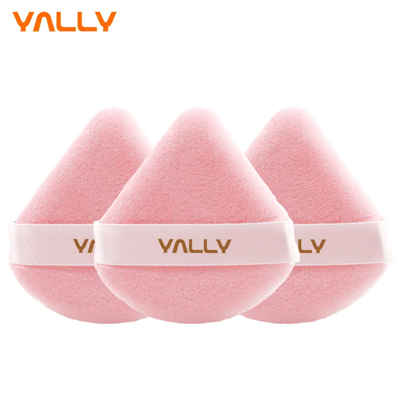 Custom Logo Triangle Powder Puffs Face Cosmetic Velour Crystal Velvet Pink Makeup Triangle Powder Puff 1
