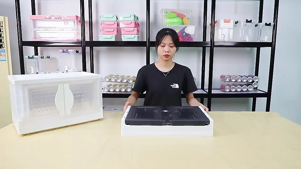 プラスチック折りたたみおもちゃ衣類スナック収納ボックス透明サイド開口部 1