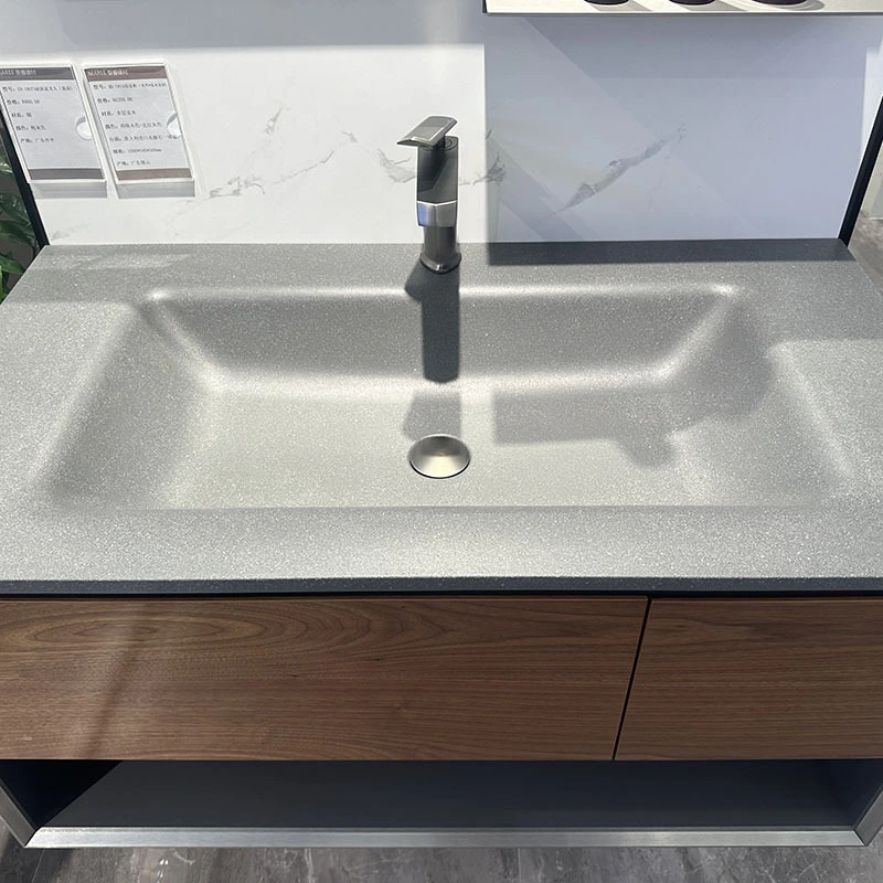 Integrated basin bathroom vanity with 2drawers and open shelf 1