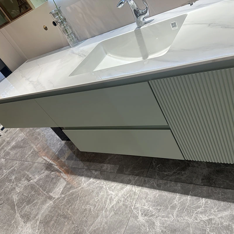 Seamless Wall Hung Marble Top Basin Vanity: Elegant Bathroom Upgrade 1