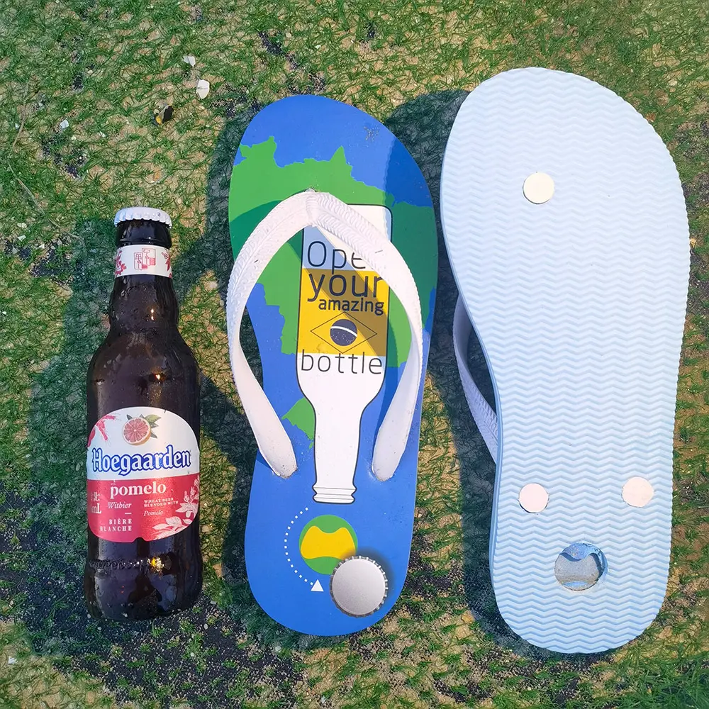 Fulikai Brand Customize Logo 15 Mm Blue Flip Flops with Beer Opener 2