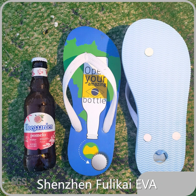 Fulikai Brand Customize Logo 15 Mm Blue Flip Flops with Beer Opener 1