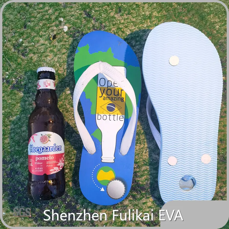 Fulikai Brand Customize Logo 15 Mm Blue Flip Flops with Beer Opener 1