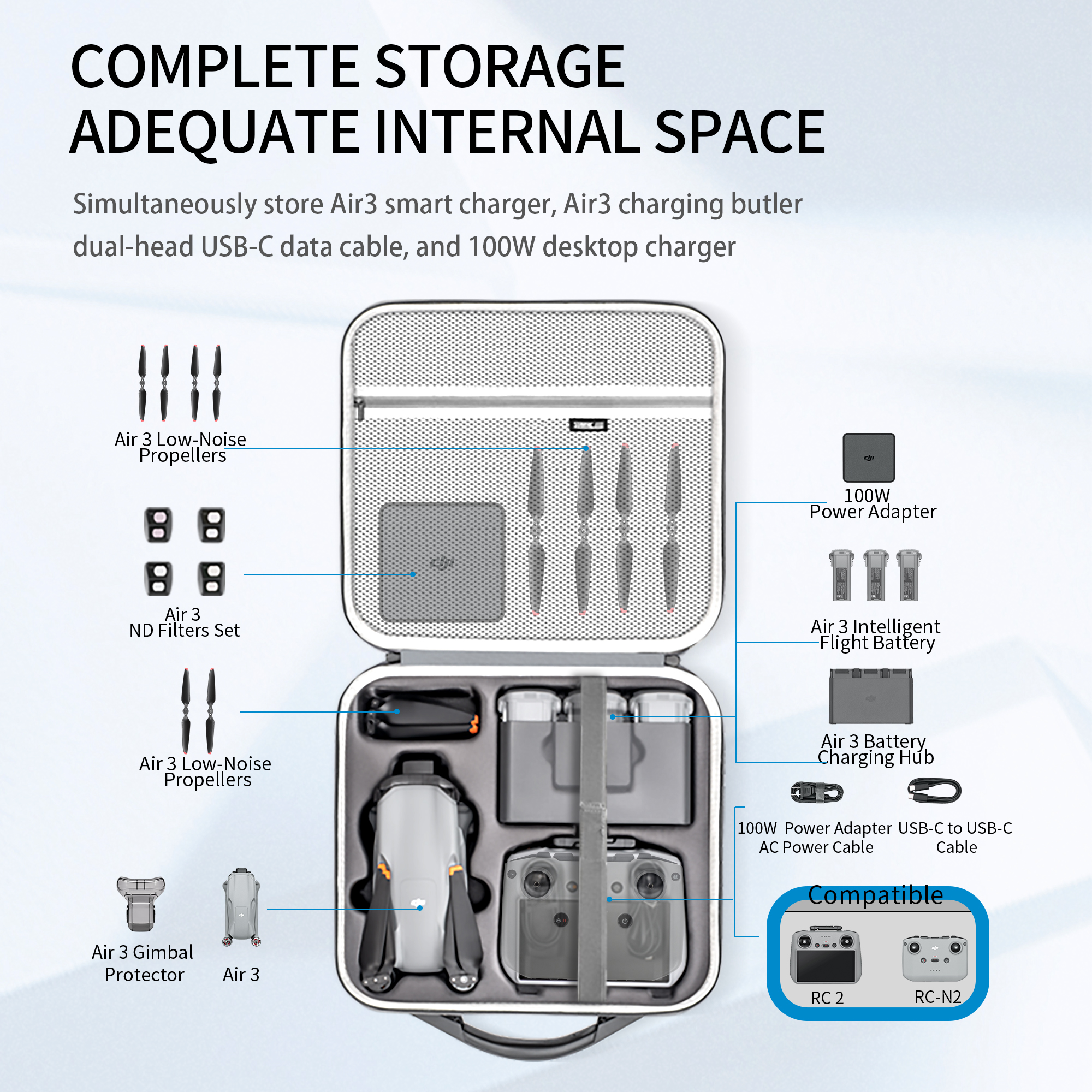 Bolsa de transporte STARTRC PU para DJI Air 3 Fly More Combo 6