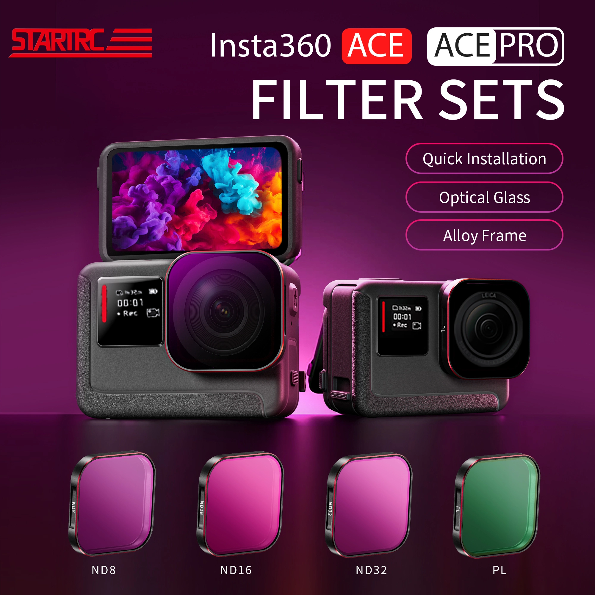 STARTRC PHOTO Juego de 4 filtros de lentes para Insta360 Ace Pro/ Ace 1