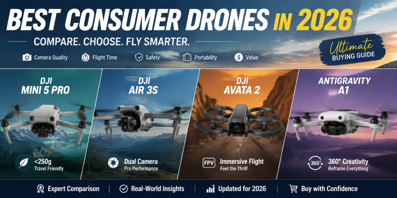 2026年最佳消费级无人机：DJI Mini 5 Pro vs Air 3S vs Avata 2 vs Antigravity A1