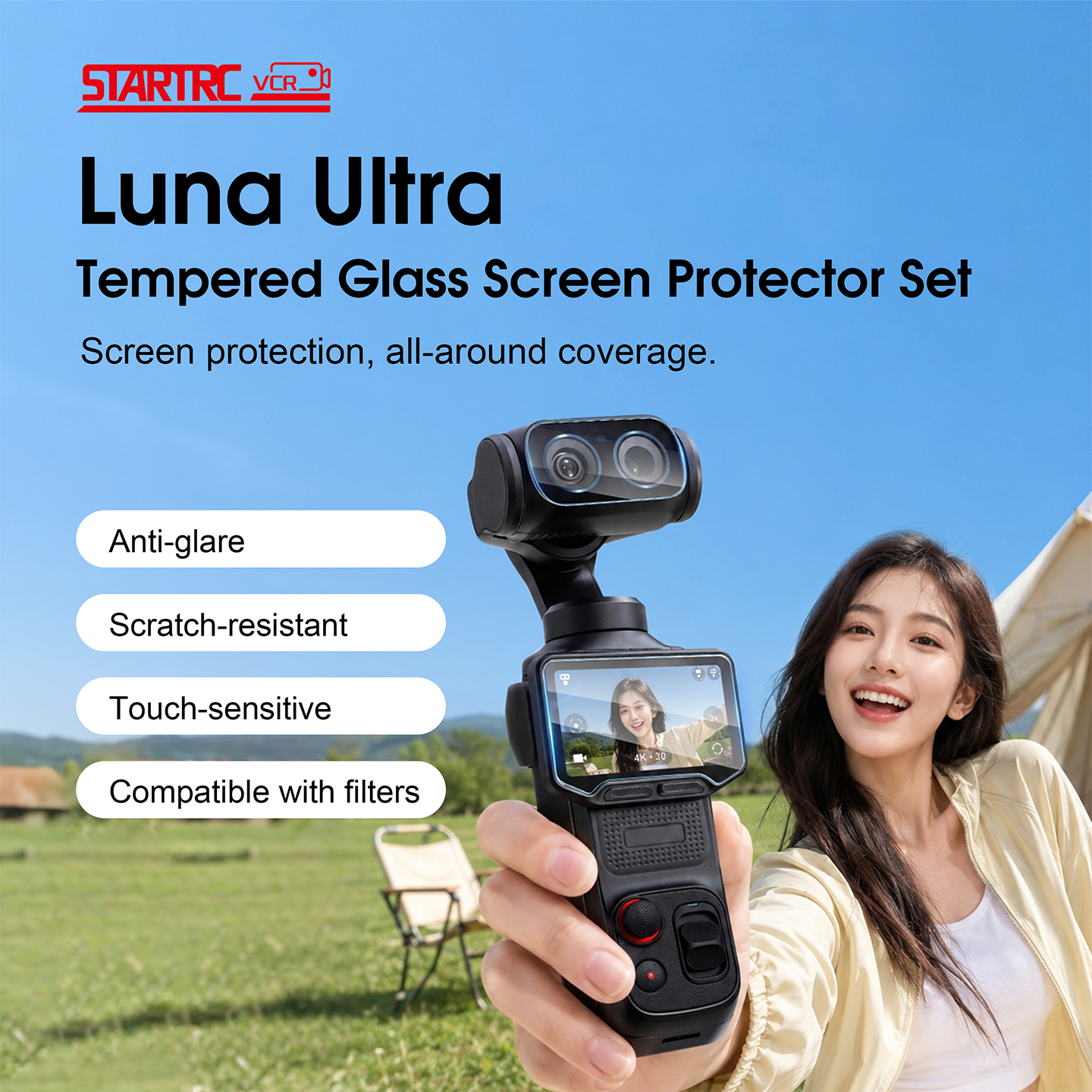 Juego de protectores de pantalla y lente de vidrio templado STARTRC VCR 360 Luna Ultra (paquete de 2) – Kit de película de vidrio HD ultratransparente antiarañazos 2