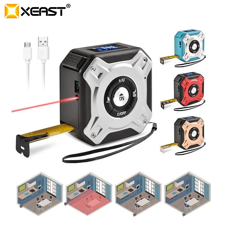 XEAST 2 In 1 레이저 거리 측정기 40m 소형 크기 거리 측정기 충전식 테이프 5m 측정 1