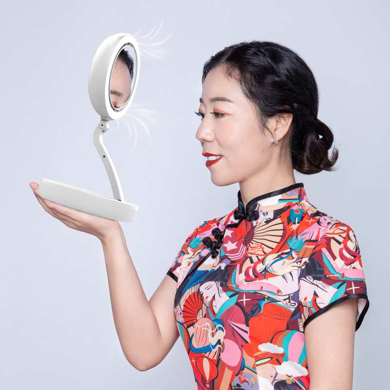 Led Smart Desk Light Up Mirror With Fan 7