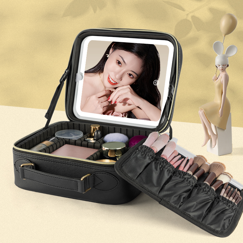 Trousse de maquillage de voyage multifonctionnelle avec LED, miroir amovible et organiseur de rangement intelligent pour femmes 1