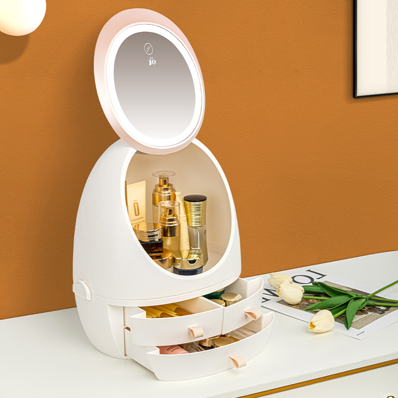 Makeup Storage Organizer Box With Led Lighted Mirror 1