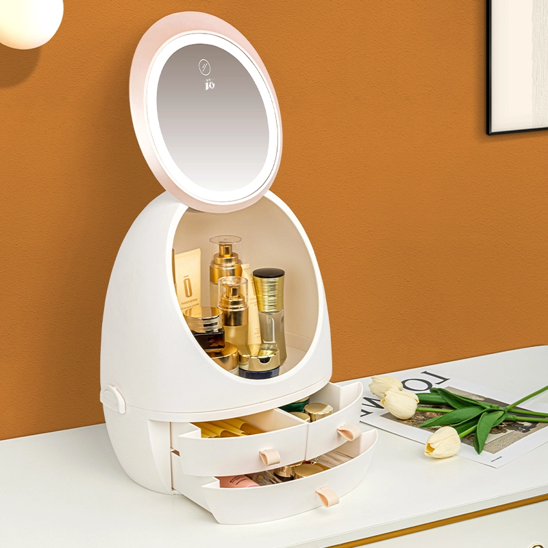 Makeup Storage Organizer Box With Led Lighted Mirror 1