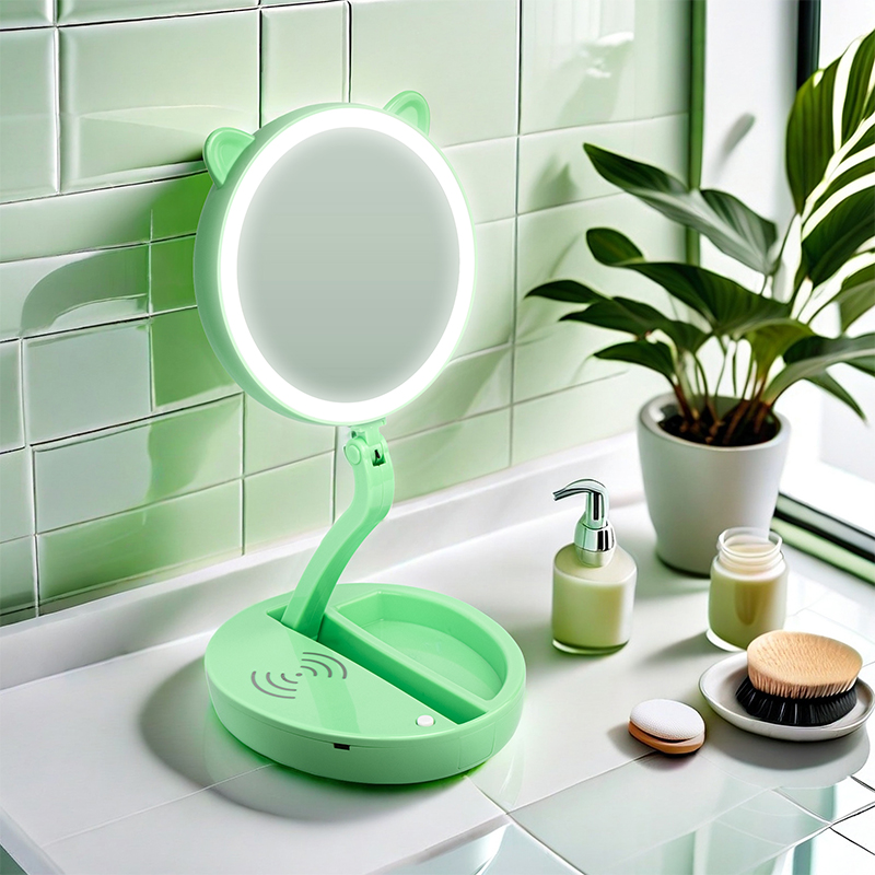 LED folding double-sided makeup mirror with wireless charging 1