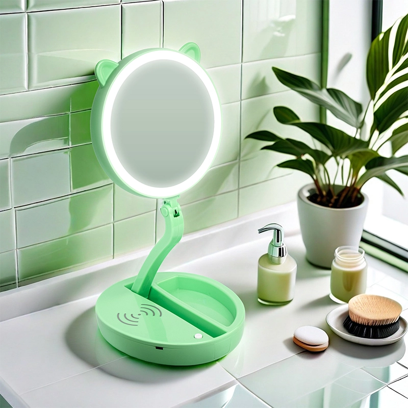 LED folding double-sided makeup mirror with wireless charging 1