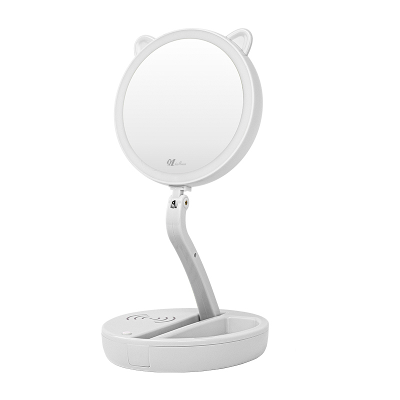 LED folding double-sided makeup mirror with wireless charging 7