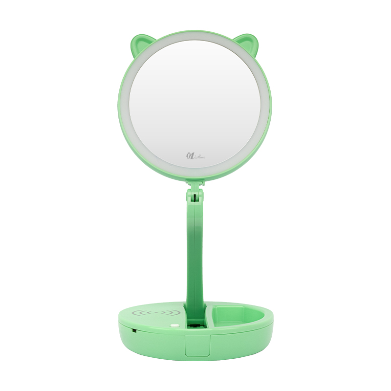 LED folding double-sided makeup mirror with wireless charging 3