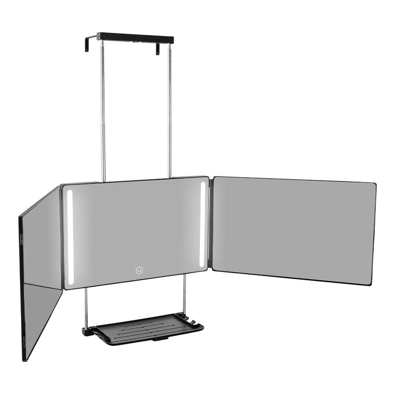 Miroir de coiffure mural pliable à LED avec vue à 360° et plateau inclus. 3