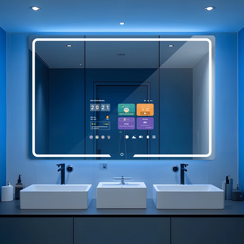 Miroir de salle de bain intelligent avec écran, réveil et tutoriel de brossage de dents 1