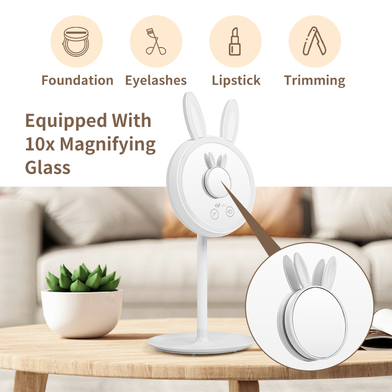2-in-1 Rabit makeup mirror with LED lamp -ideal for travel and desktop use