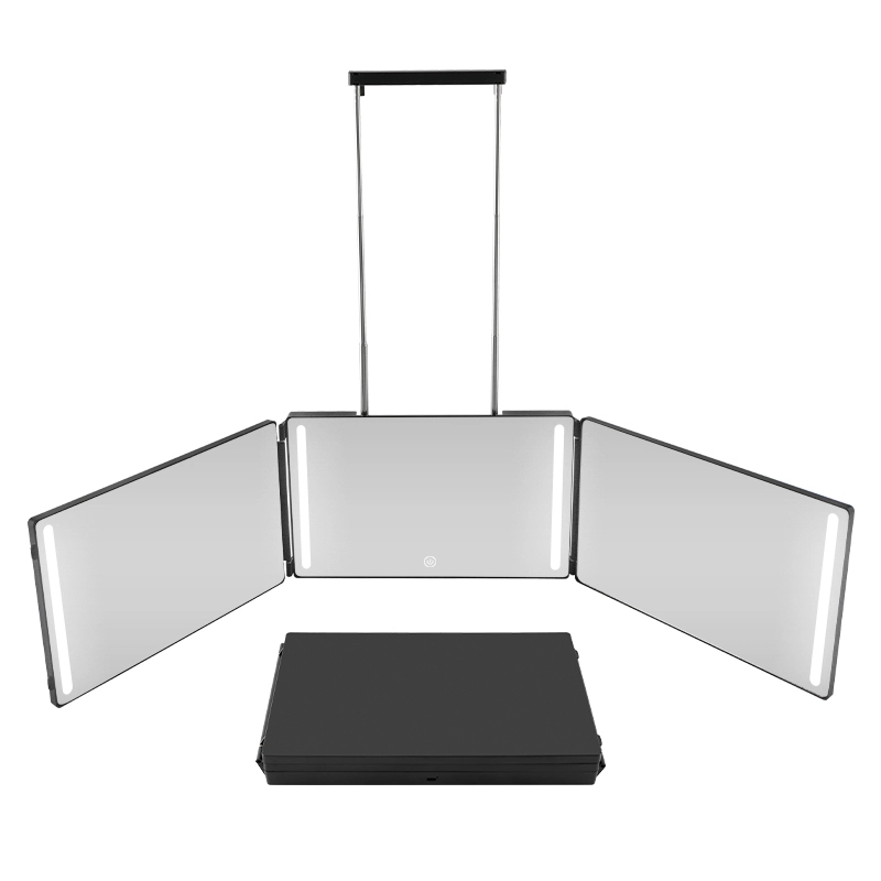 Tri-Fold LED Mirror - Folded & Unfolded Front View