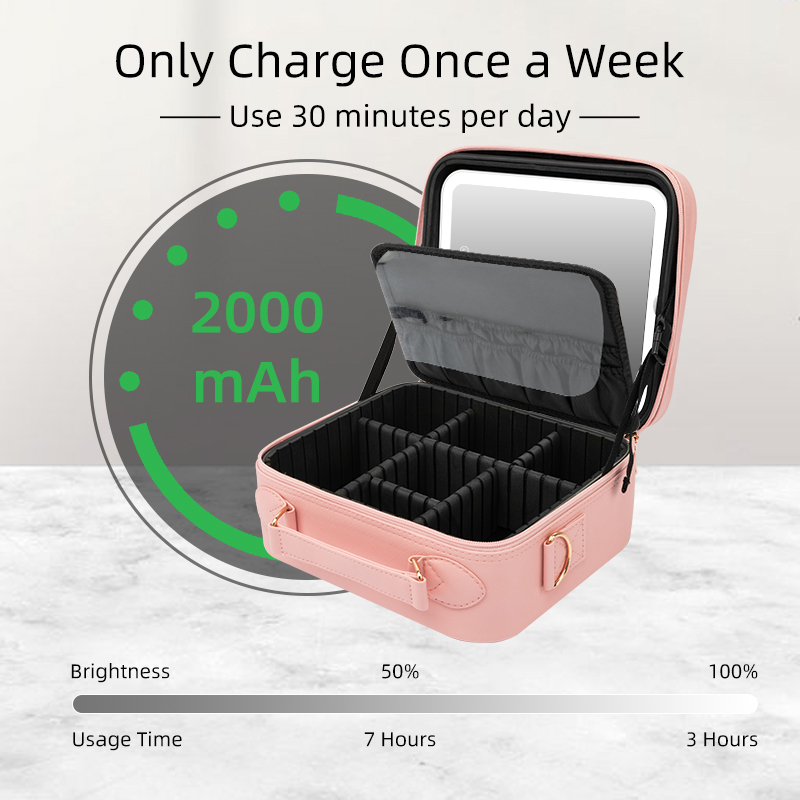 Trousse de maquillage - Batterie 2000 mAh avec tableau des temps de charge et d'utilisation hebdomadaires