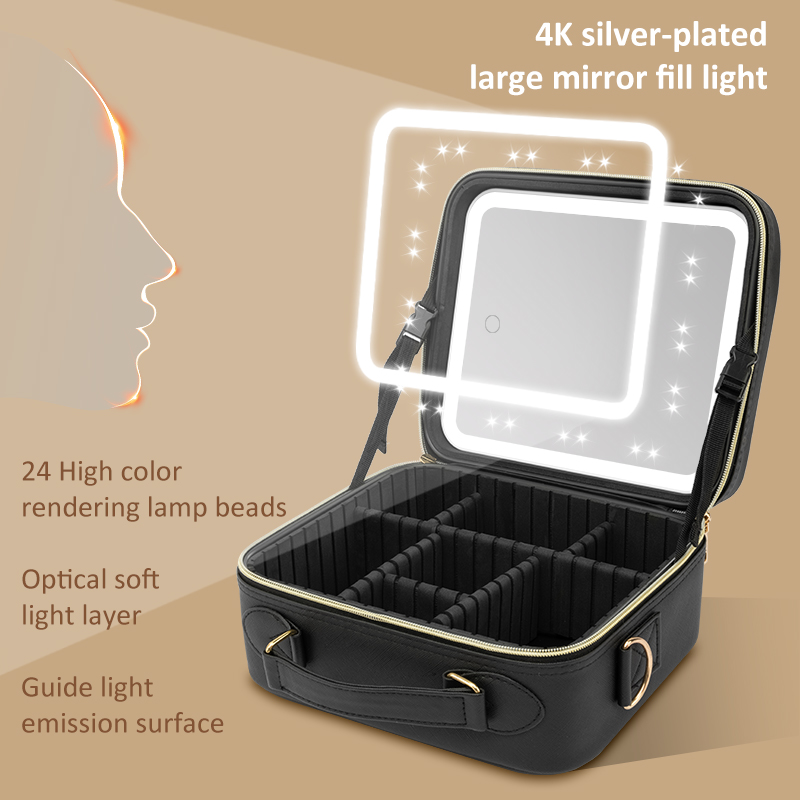 Trousse de maquillage - Miroir LED avec lumière de remplissage plaquée argent 4K et 24 lampes à rendu des couleurs élevé