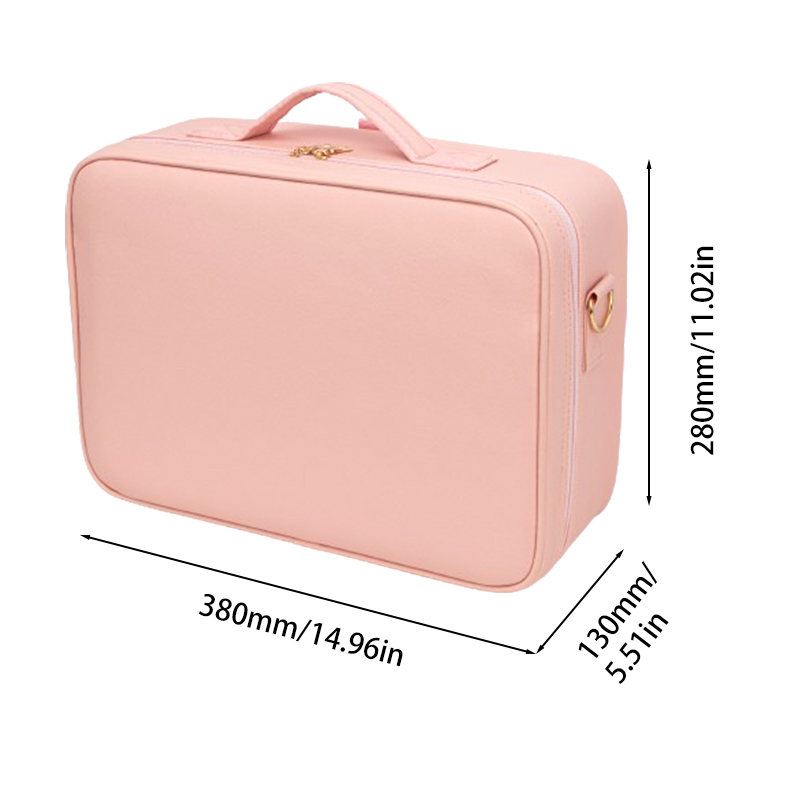 Pink Makeup Bag - Dimensional View with 380mm x 280mm x 130mm Measurements