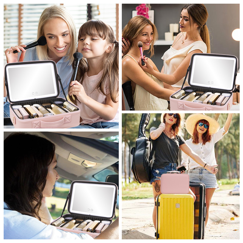 LED Makeup Bag in Use - Family, Travel, and Outdoor Scenarios