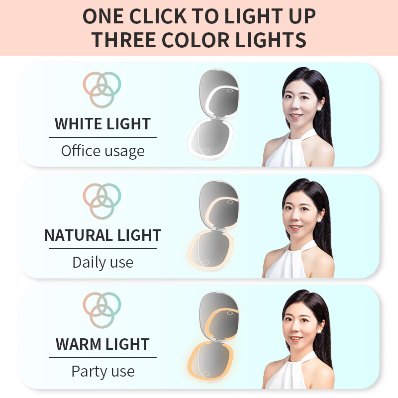 LED Makeup Mirror - Three Color Lights for Office Daily and Party Use