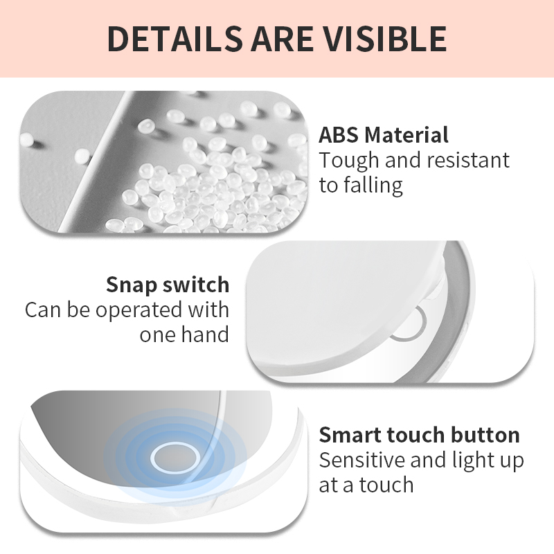 Makeup Mirror Details - ABS Material, Snap Switch & Touch Button