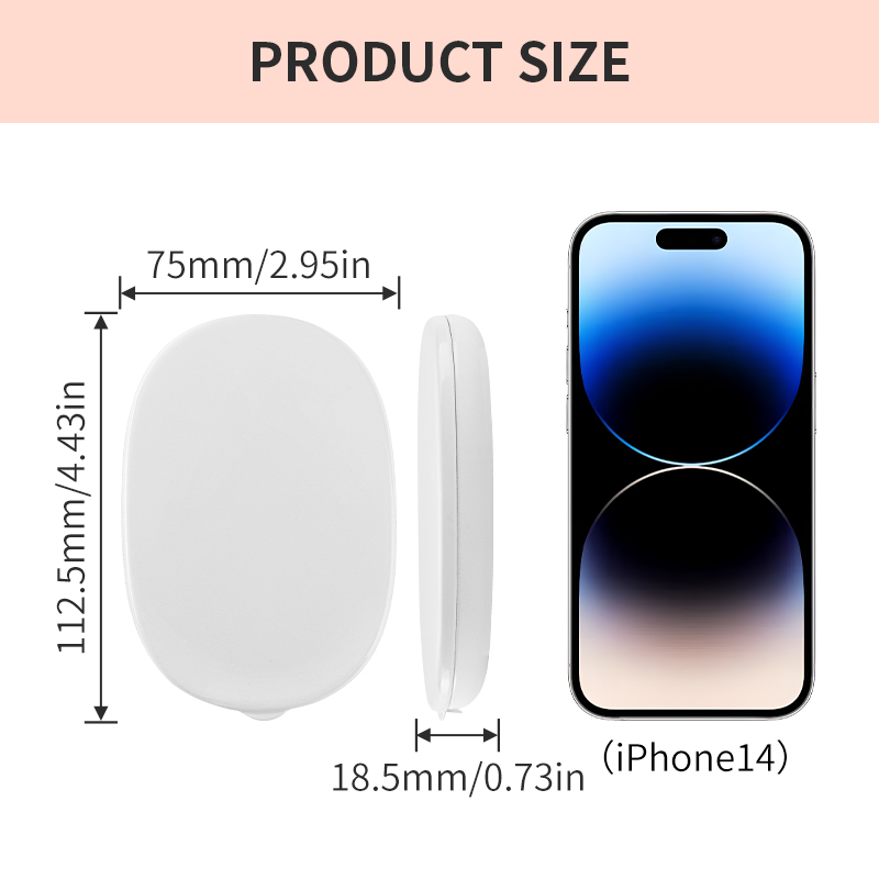 Compact Mirror Size - 112.5mm x 75mm x 18.5mm, iPhone 14 Comparison