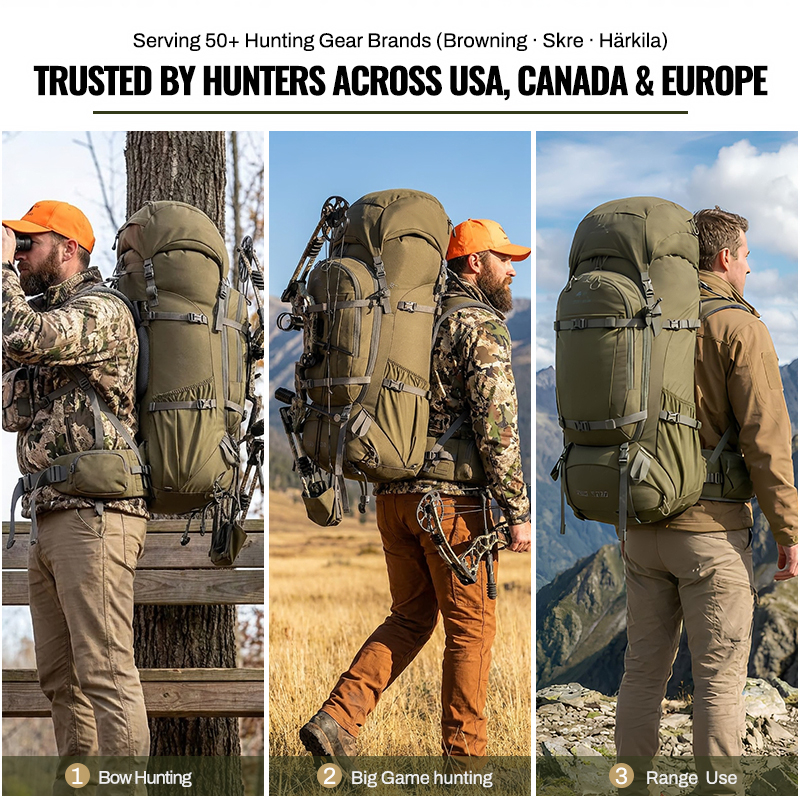 GAF 85L 500D Nylon Hunting Backpack with Ultralight Carbon Fiber External Frame 905-051 Bow Rifle Carrier Pack 7
