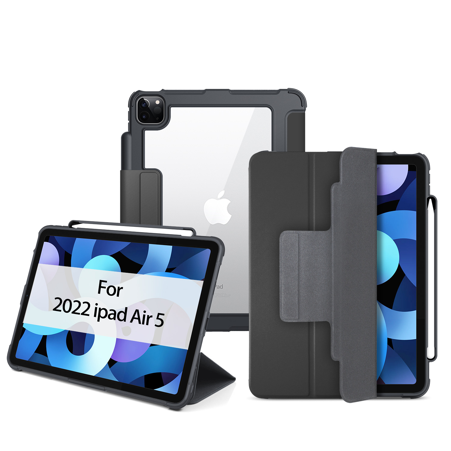 Shockproof Scratch-proof Pencil holder Transparent Smart iPad cover 2