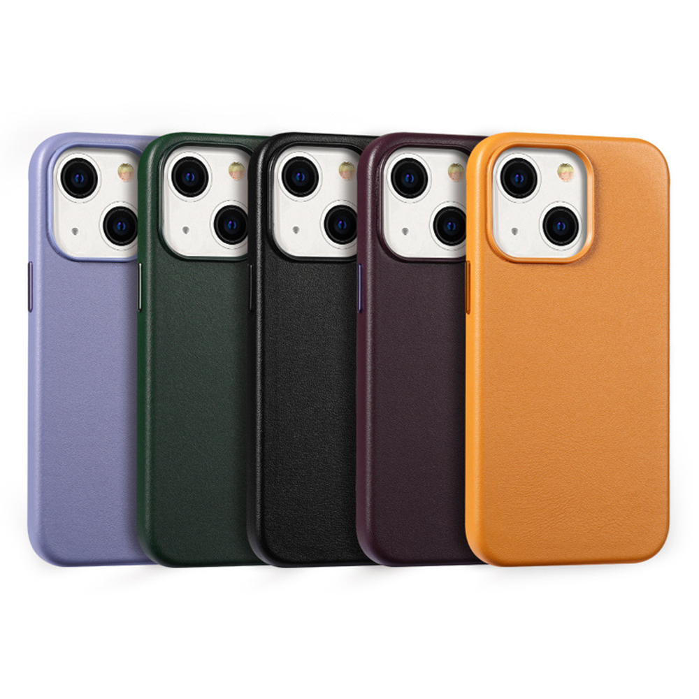 Top Grain Leather Shockproof Metal buttons mag safe Phone Case 5