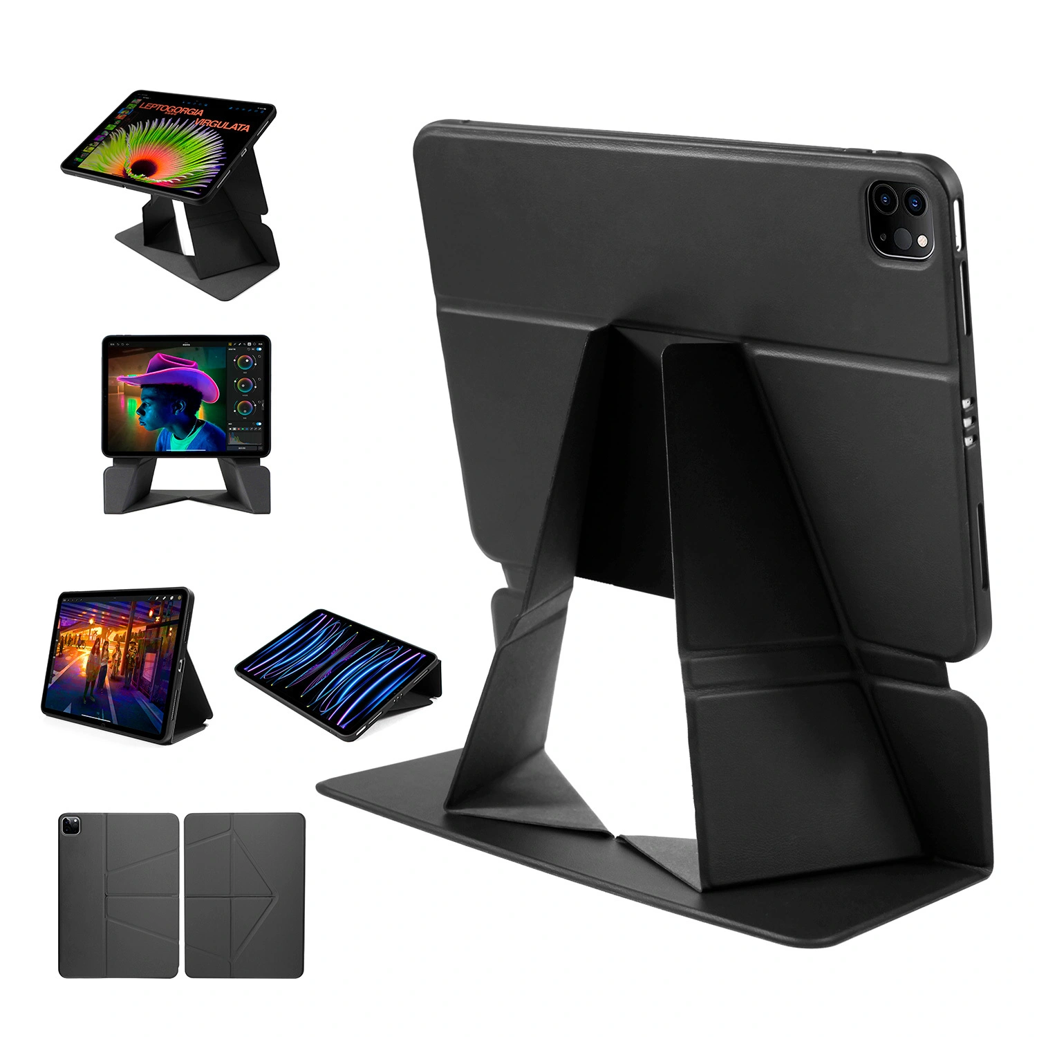 Funda para tableta en folio con soporte múltiple inteligente magnético de origami de cuero PU para iPad 1