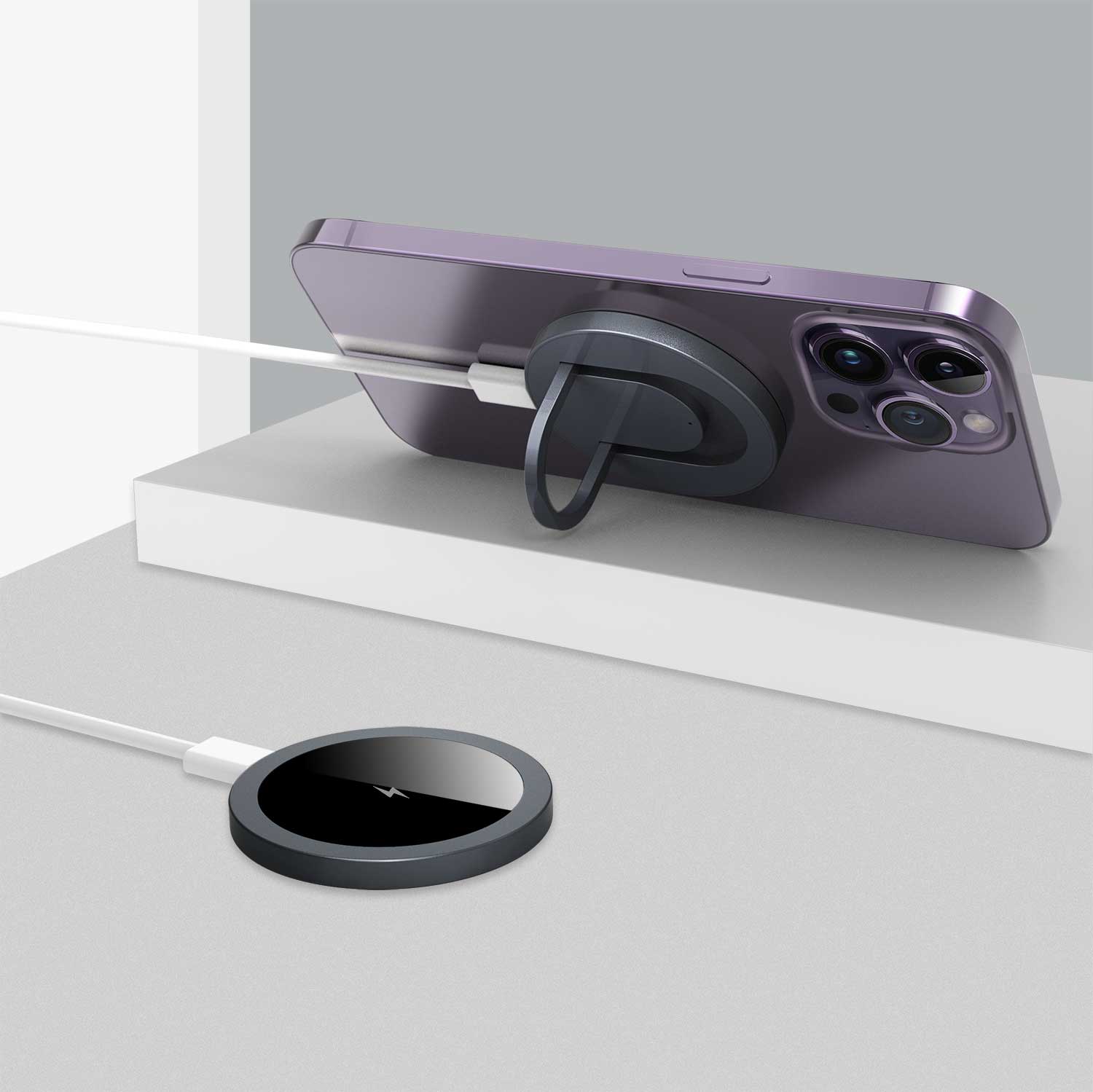Mini Kickstand inalámbrico rápido almohadilla de carga rápida 2 en 1 cargador inalámbrico plegable 15W imán fuerte para iPhone 2